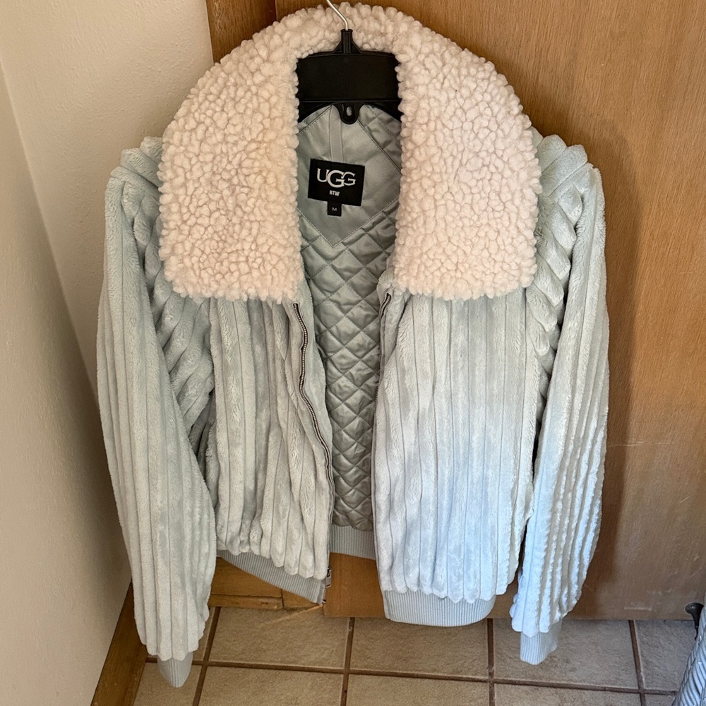 UGG Women's Cream and Light Gray Teddy/ velour Jacket